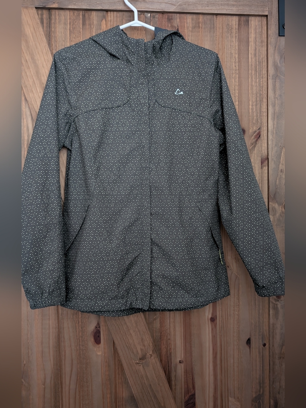 Paradox Olive Green Hooded Jacket with Micro Dot Accents